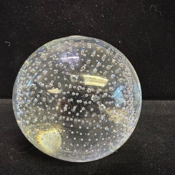 Clear Round Glass 3 Paperweight Controlled Bubbles Poland hand made - F1506 - Picture 1 of 10